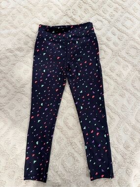 Girls' Navy Geometric Print Stretch Leggings